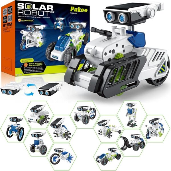 12 in 1 Solar Robot Kit, DIY Solar Power Building Kit with Solar Panel and Battery Power for Kids 8,9
