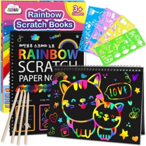 ZMLM Scratch Paper Art-Crafts Gift: 2 Pack Rainbow Notebooks Supplies Toys for Kids
