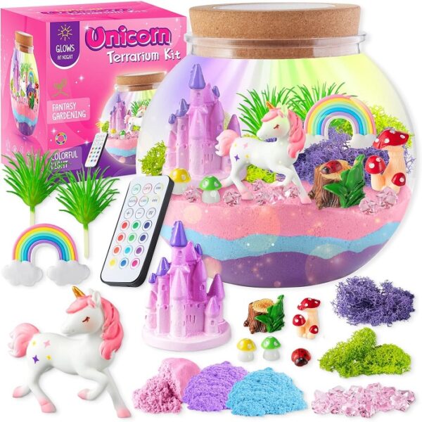 JOYEEMAX Unicorn Light-Up Terrarium Kit for Kids - LED Night Light Birthday Gift for Girls