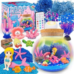 Mermaid Terrarium Craft Kit for Kids - LED Night Light Up & Remote Mermaid Birthday Gifts Toys for Girls