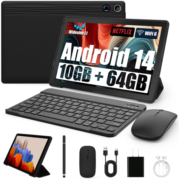 Android Tablet, 10.1 Inch Android 14 Tablet with 1280x800 IPS HD Touch Screen, Dual Camera, 64GB Storage