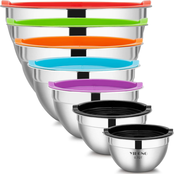 YIHONG 7 Piece Mixing Bowls with Lids for Kitchen, Stainless Steel Mixing Bowls Set Ideal for Baking, Cooking
